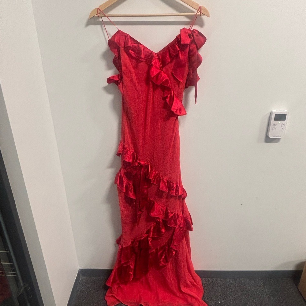 LoveShackFancy Rialto Red Silk Bow Gown Maxi‎ Prom Dress Size 8/M - Picture 7 of 8